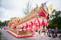 Uthaithanee,Thailand -MAY 30 2019: Many decorated car in procession of Ã¢â¬ÅBoon Bang FaiÃ¢â¬Â festival or traditional Rocket Festival